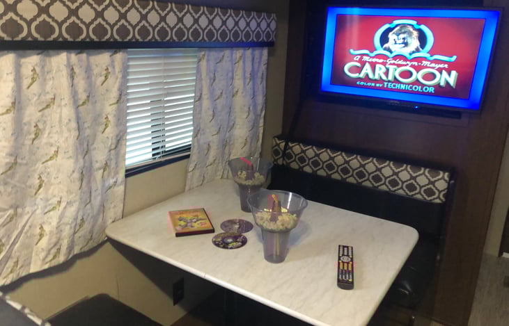 Movie night is one of our favorites. Either scheduled or from rain out a couple days in this the RV staring Robin Williams will quickly become one of your favorites too!