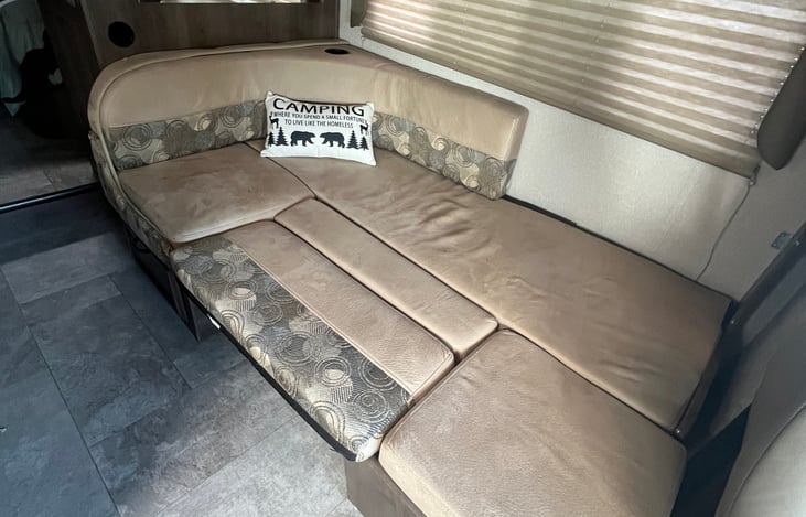 Dinette easily converts to bed. Sleeps two children or one adult easily.