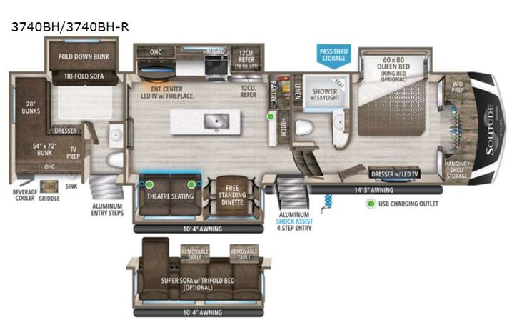 Representative floor plan provided by a trusted RVshare partner.