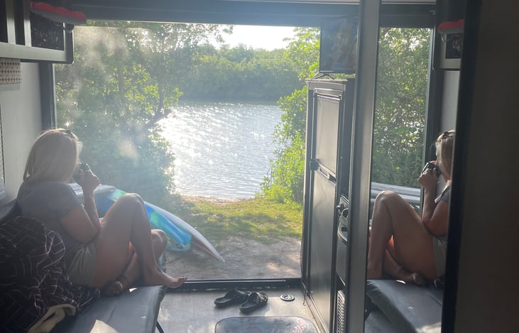 on beautiful days/mornings you can put the back down and the built in screen and enjoy the weather without feeling claustrophobic as with many small trailers.