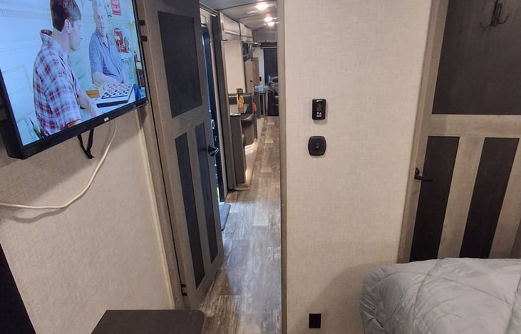 Looking at the back of camper from your front master sweet.