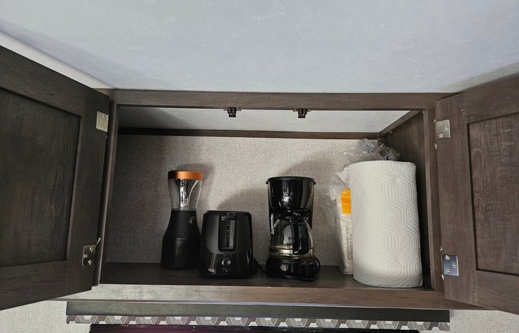 Coffee maker and toaster oven.