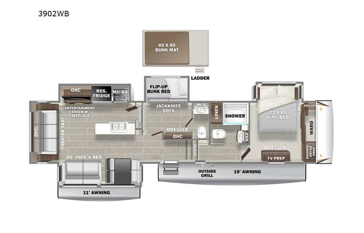 Representative floor plan provided by a trusted RVshare partner.