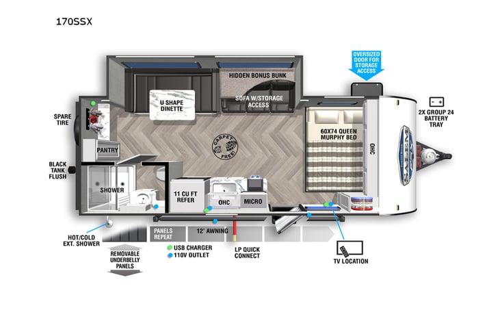 Representative floor plan provided by a trusted RVshare partner.