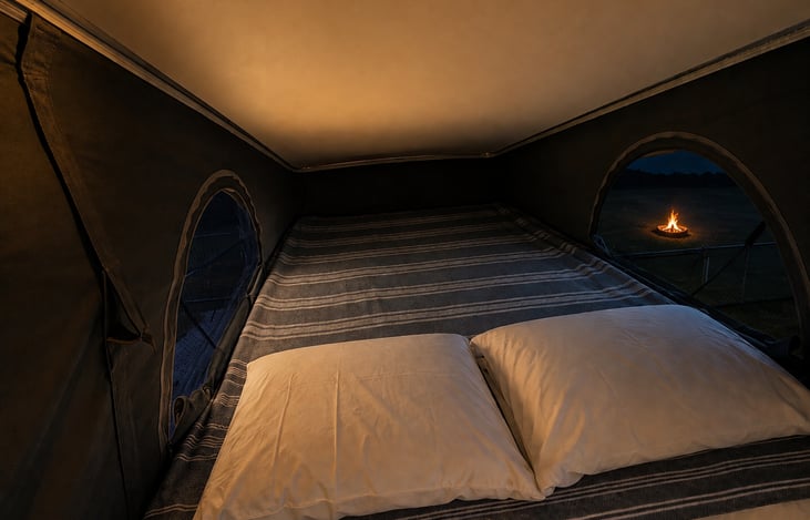 Pop top bed is 4'5" x 6'7"  plenty of room for kids to hang out and tall adults to sleep