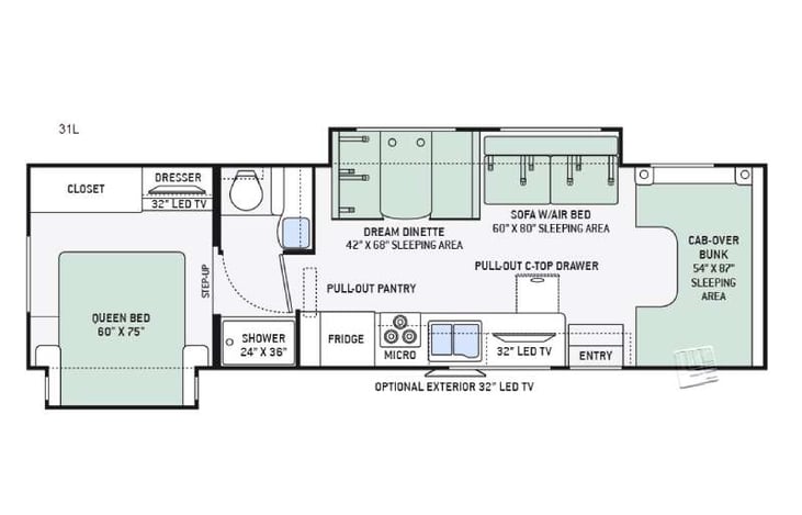 Representative floor plan provided by a trusted RVshare partner.