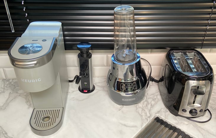 Toaster, blender, and keurig coffee maker