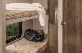 Modern travel trailer bunk house layout with all the comforts of home