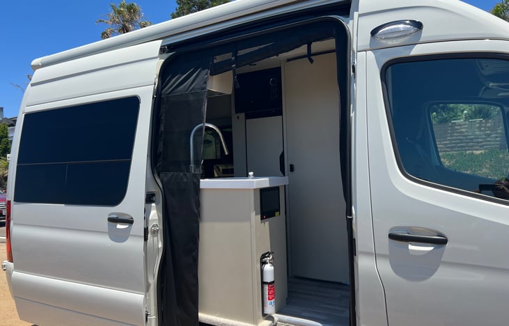 Retractable awning of those sunny days and bug net to keep those pests away and fresh air in.