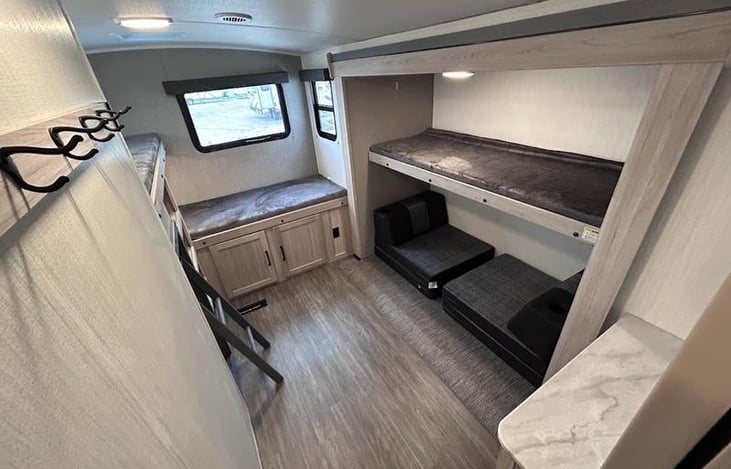 Bunkhouse can sleep 5 people. A great place for kids to hangout if the weather isn't great!