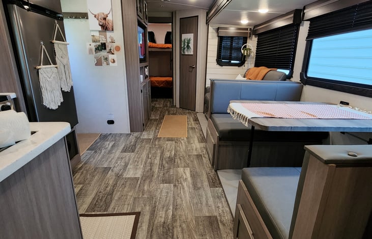 Main view from foot of the bed. Does have pocket doors for each room.