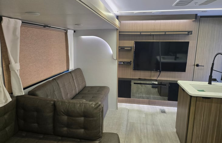 Spacious living room with smart tv