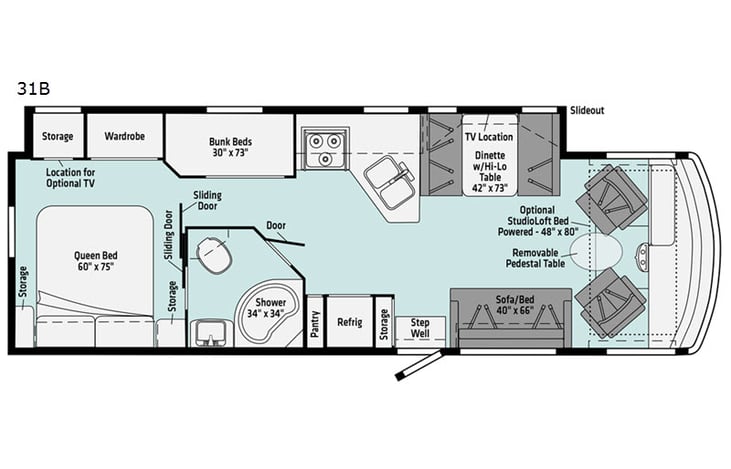 Representative floor plan provided by a trusted RVshare partner.
