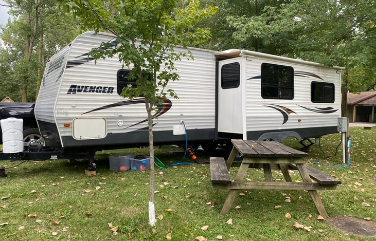 Side view of camper with slide out