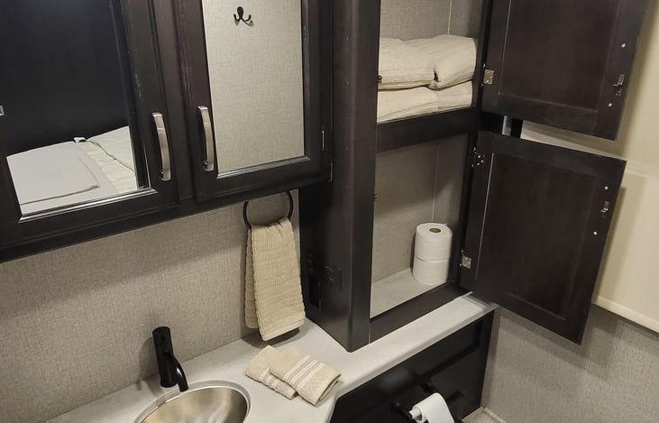 Extra storage for towels and toiletries.
