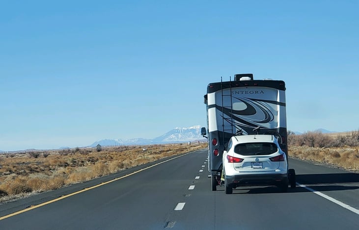 Heading to the Grand Tetons towing my daughters car while the other drove and followed behind in mine.