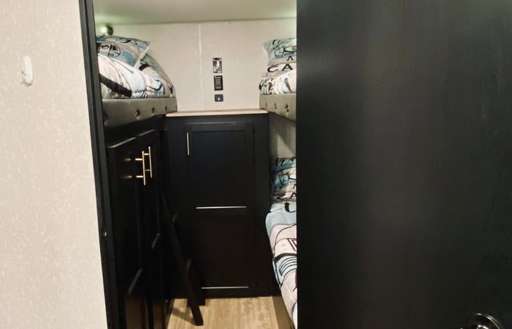 3 Bed bunk room with privacy door-not curtains! ;-)