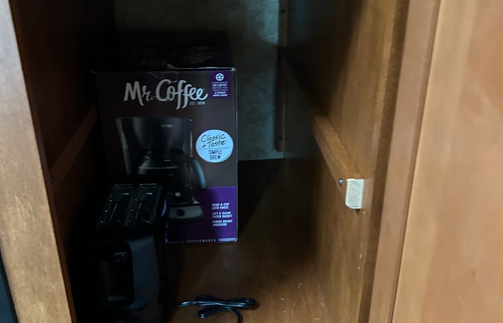 Coffee pot and toaster. Will need filters and coffee.