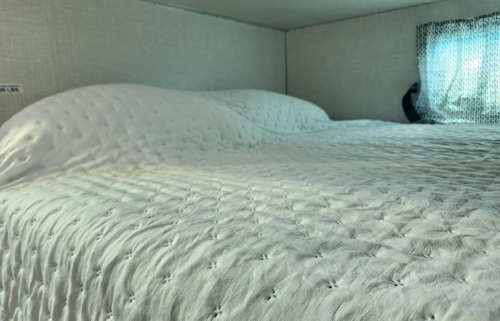 Top queen size bunk in bunk room.  USB ports for each bed.  Queen size bunk are 80" x80"