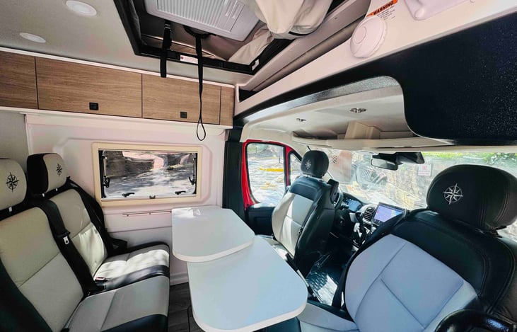 Swivel seats make dining for 4 easy.