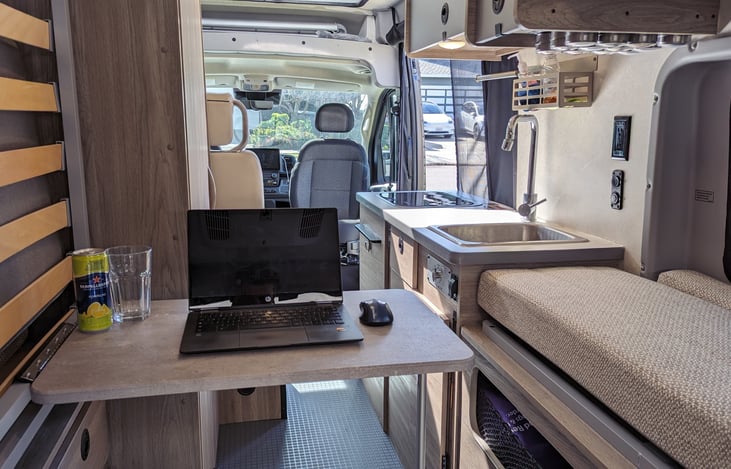 The table under the Murphy bed
