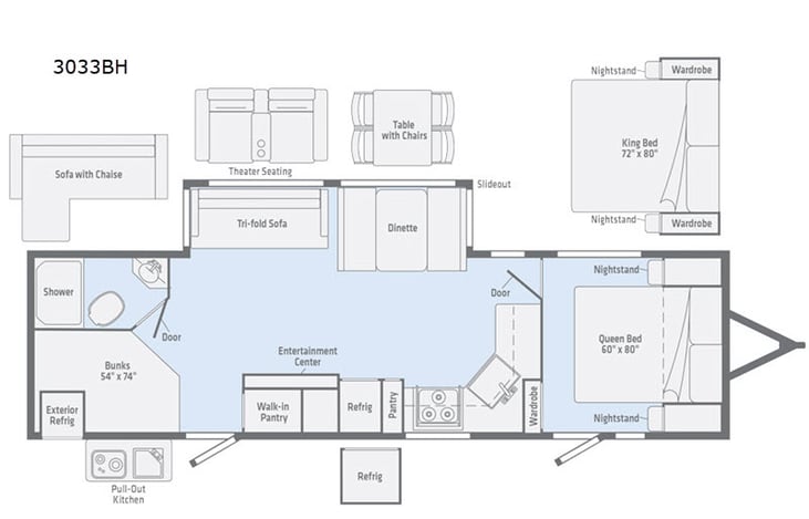 Representative floor plan provided by a trusted RVshare partner.