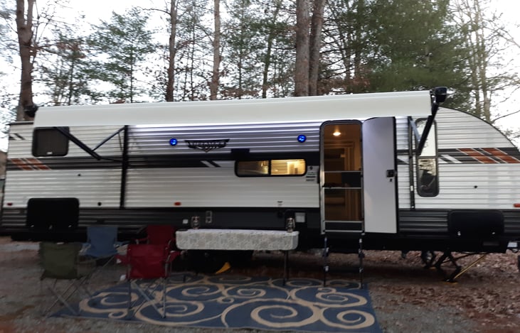 Lots of accent lighting in this luxury camper!