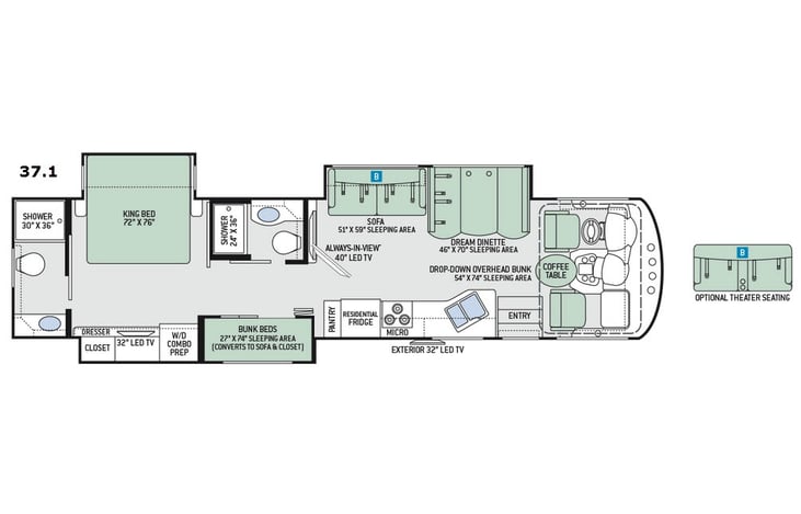 Representative floor plan provided by a trusted RVshare partner.