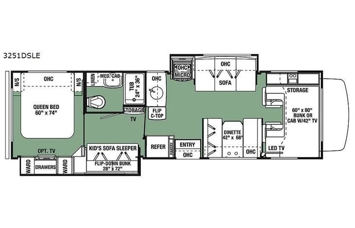 Representative floor plan provided by a trusted RVshare partner.