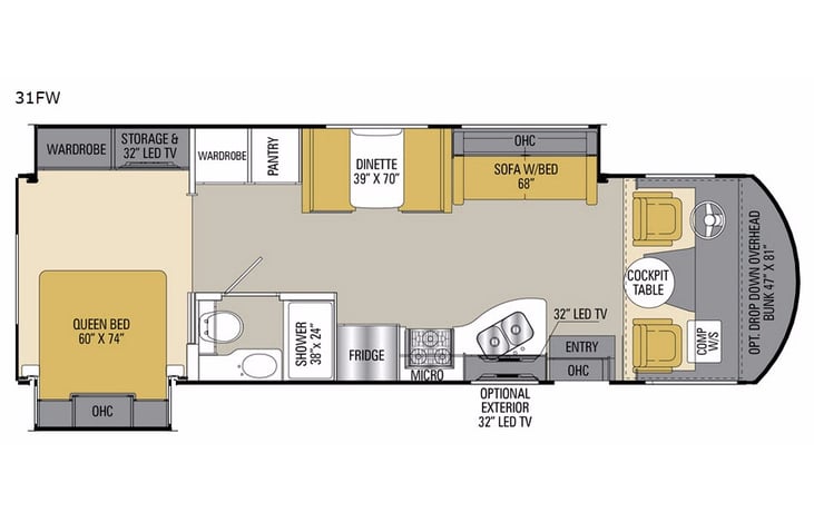 Representative floor plan provided by a trusted RVshare partner.