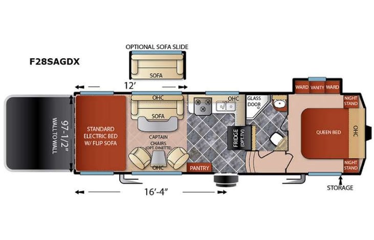 Representative floor plan provided by a trusted RVshare partner.