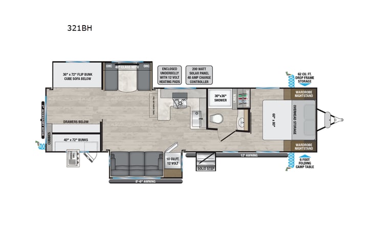 Representative floor plan provided by a trusted RVshare partner.