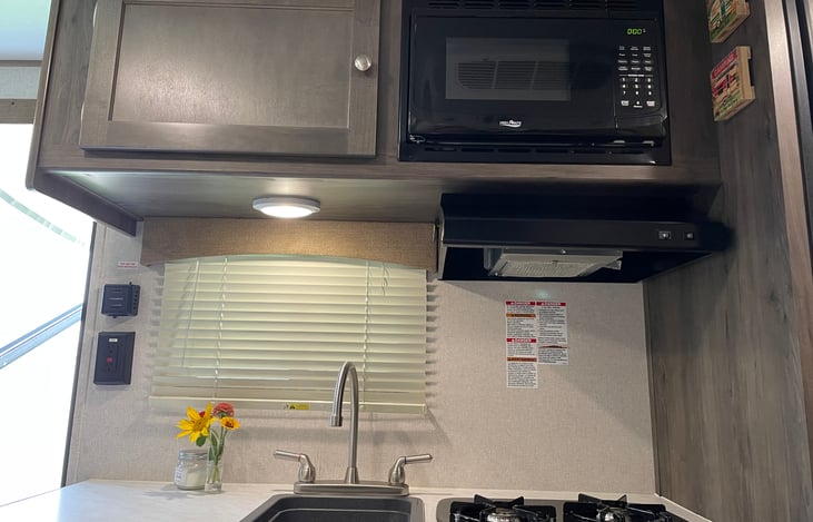 Large storage by the microwave.