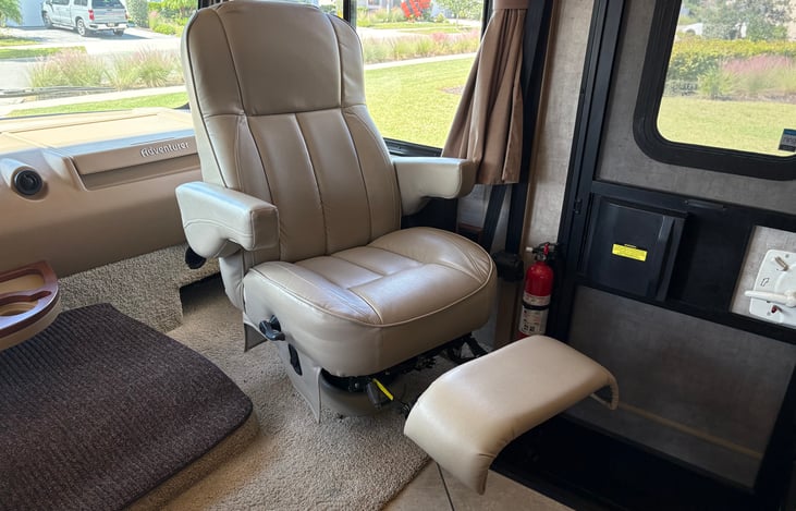passenger's seat swivels and reclines with a footrest