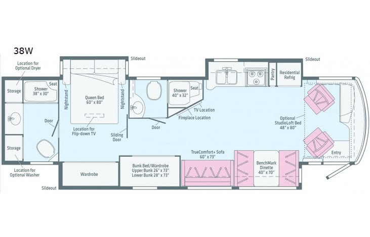 Representative floor plan provided by a trusted RVshare partner.
