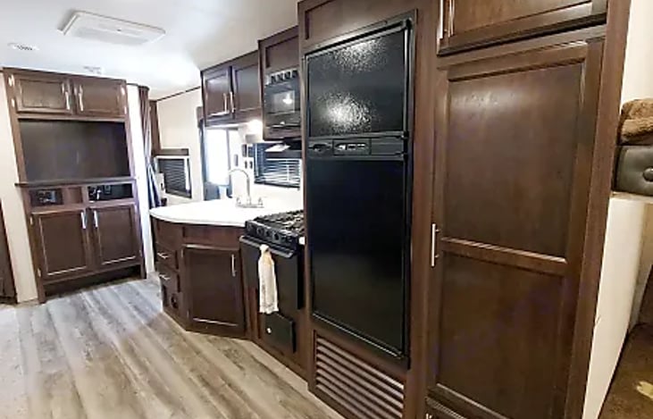 Kitchen area from rear bathroom entrance
