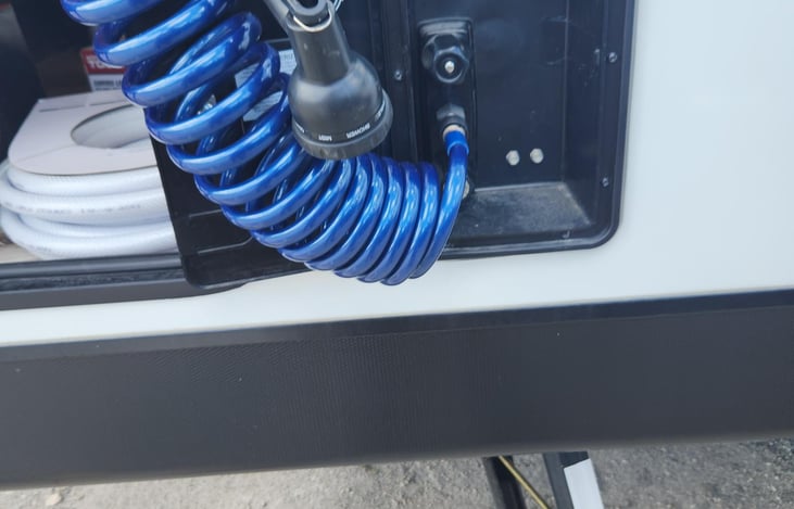 hot and cold water outdoor shower and fresh water tank or city water