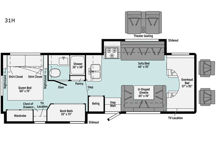 Representative floor plan provided by a trusted RVshare partner.