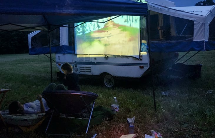 Can include projector with USB drive including about 20 kid's movies. No additional charge.