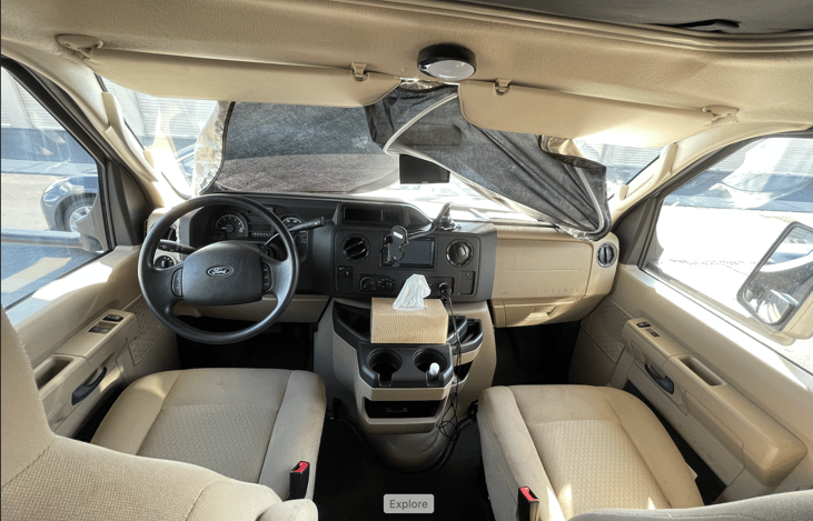 Spacious cabin in a Ford E-350.