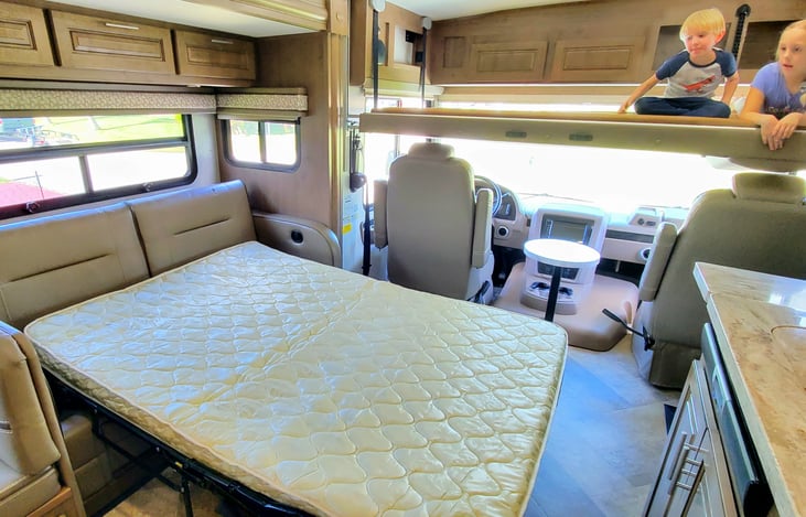 The pull out couch sleeps 2 comfortably.