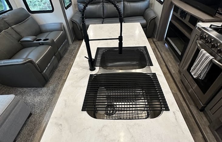 Full Size Double Sink with Dry Racks in place