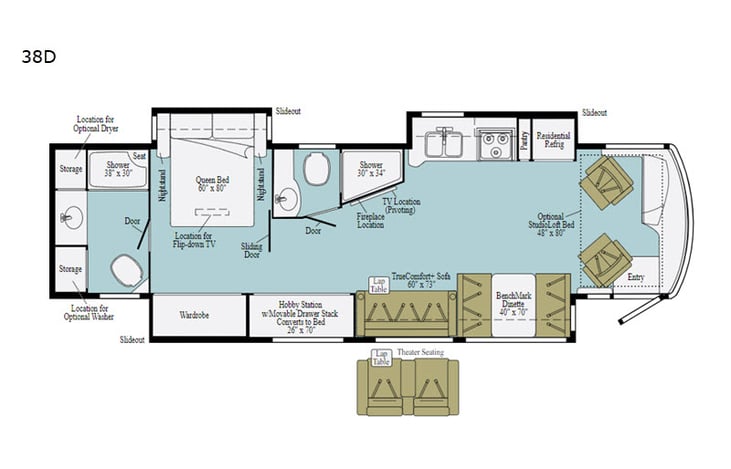 Representative floor plan provided by a trusted RVshare partner.