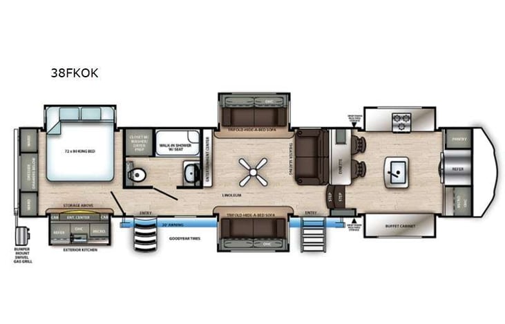 Representative floor plan provided by a trusted RVshare partner.