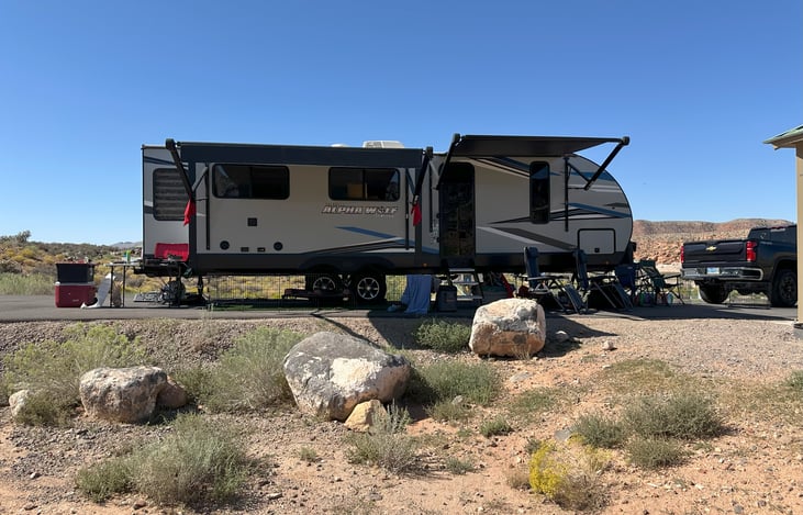 Extend the awnings to maximize comfort while setting up for the day.