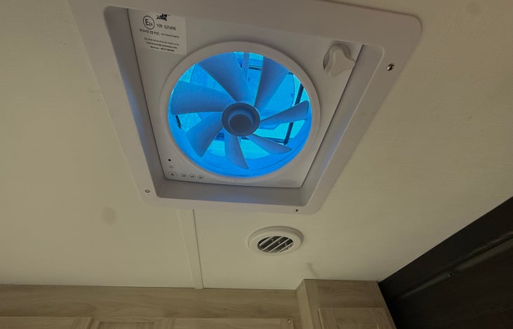 Our new addition this year for the bedroom - a whole house fan that can blow air in or out of the bedroom.