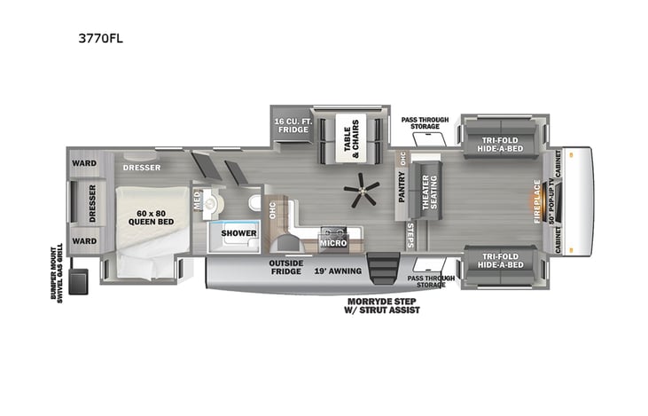 Representative floor plan provided by a trusted RVshare partner.