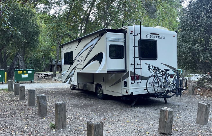 Fits in most campgrounds even with 4 bike rack~