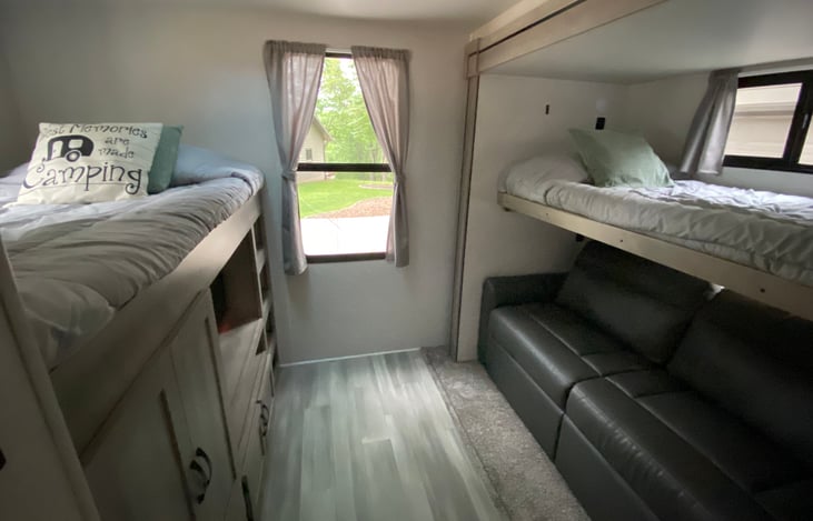 Private bunk house with storage and Roku tv