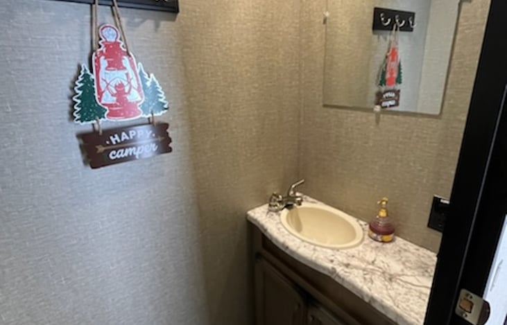 Second bathroom is inside the bunk room - toilet and sink only. Pre-stocked with toilet paper, hand soap, clean washcloths and hand towels.